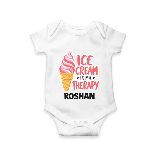 Ice Cream Is My Therapy Baby Romper - WHITE - New Born (Chest 14")