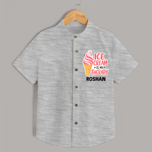 Ice Cream Is My Therapy Shirt - GREY - 0 - 6 Months Old (Chest 23")