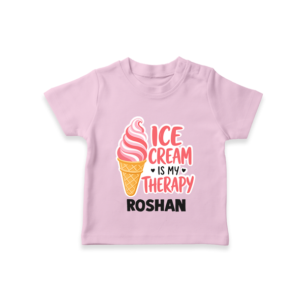 Ice Cream Is My Therapy Tshirt - BABY PINK - 0-5 Months Old (Chest 17")