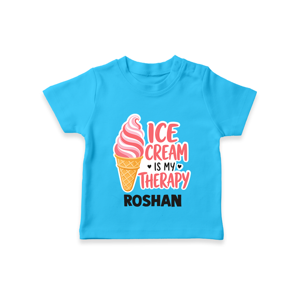 Ice Cream Is My Therapy Tshirt - SKY BLUE - 0-5 Months Old (Chest 17")