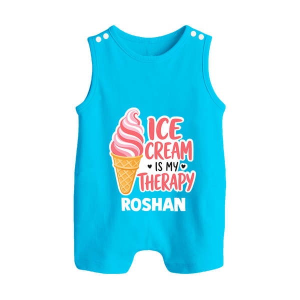 Ice Cream Is My Therapy Button Romper - SKY BLUE - New Born (Chest 18")