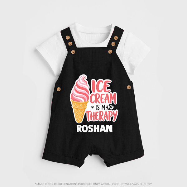 Ice Cream Is My Therapy Dungaree - BLACK - 0 - 5 Months Old (Chest 18")