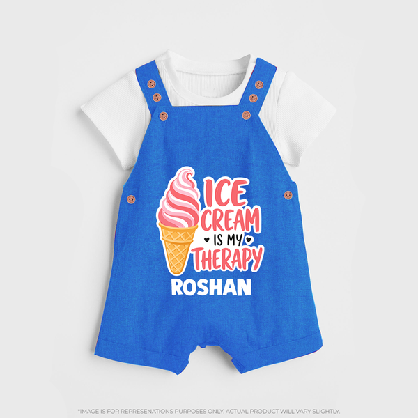 Ice Cream Is My Therapy Dungaree - COBALT BLUE - 0 - 5 Months Old (Chest 18")