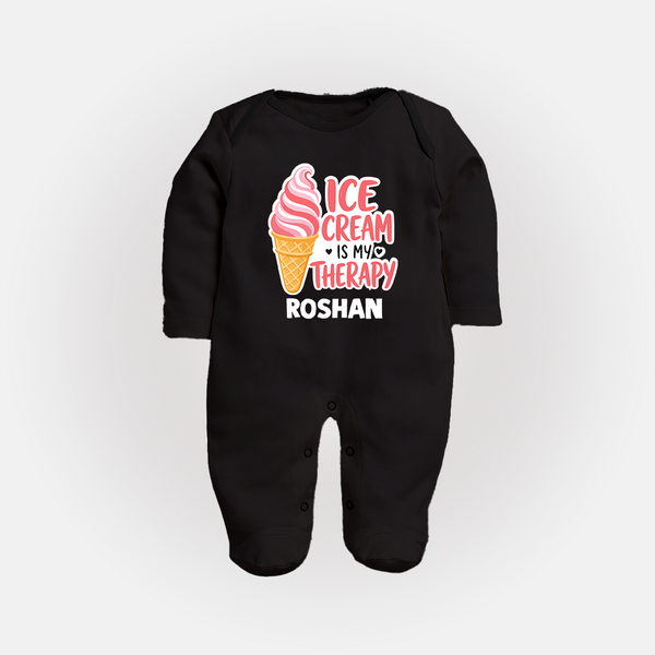 Ice Cream Is My Therapy Full body suit - BLACK - New Born (Chest 7.5")