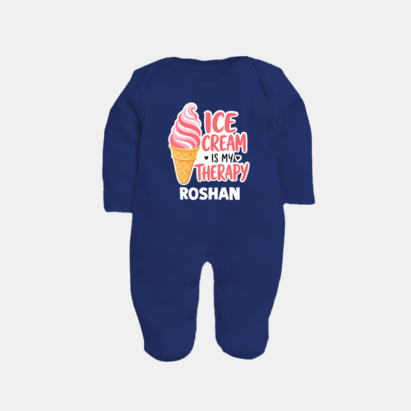 Ice Cream Is My Therapy Full body suit - NAVY BLUE - New Born (Chest 7.5")