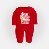 Ice Cream Is My Therapy Full body suit - RED - New Born (Chest 7.5")