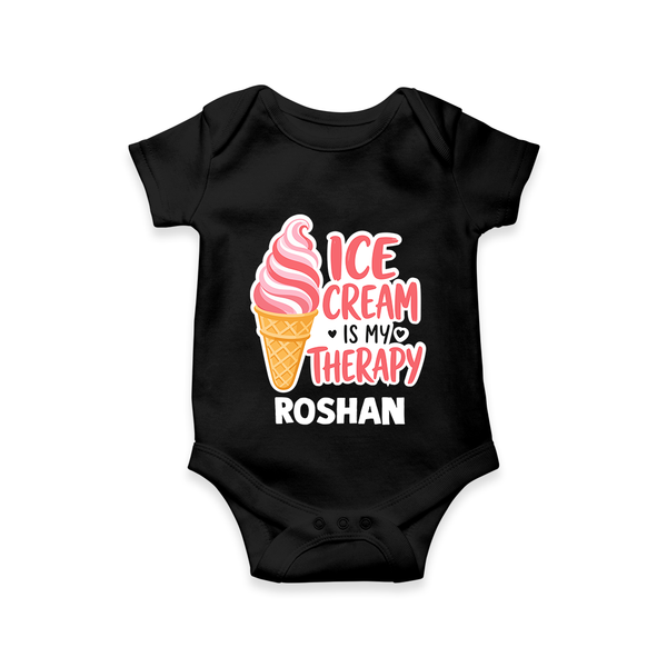 Ice Cream Is My Therapy Baby Romper - BLACK - New Born (Chest 14")