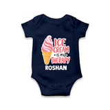 Ice Cream Is My Therapy Baby Romper - NAVY BLUE - New Born (Chest 14")