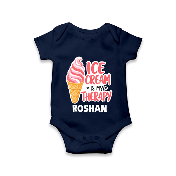 Ice Cream Is My Therapy Baby Romper - NAVY BLUE - New Born (Chest 14")