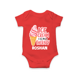 Ice Cream Is My Therapy Baby Romper - RED - New Born (Chest 14")
