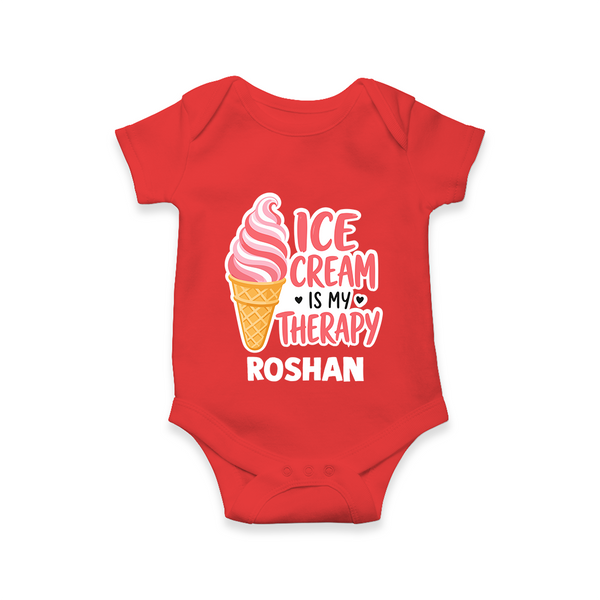 Ice Cream Is My Therapy Baby Romper - RED - New Born (Chest 14")