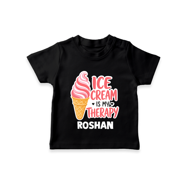 Ice Cream Is My Therapy Tshirt - BLACK - 0-5 Months Old (Chest 17")