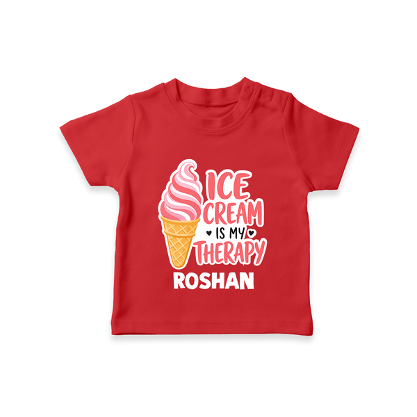 Ice Cream Is My Therapy Tshirt - RED - 0-5 Months Old (Chest 17")