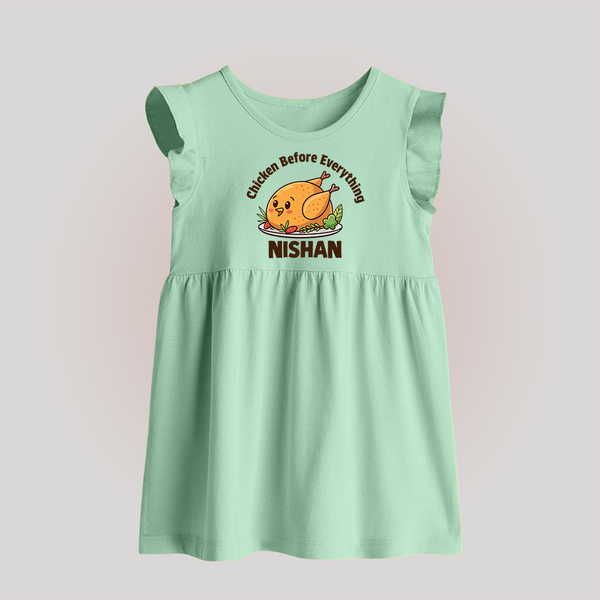 Chicken Lover Baby Frock - MINT GREEN - 0 - 3 Months Old (Chest 17")
