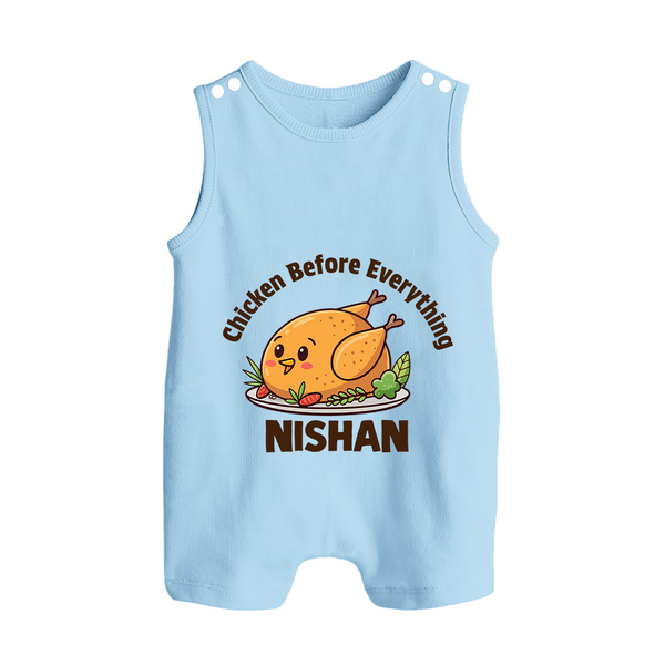 Chicken Lover Button Romper - BABY BLUE - New Born (Chest 18")