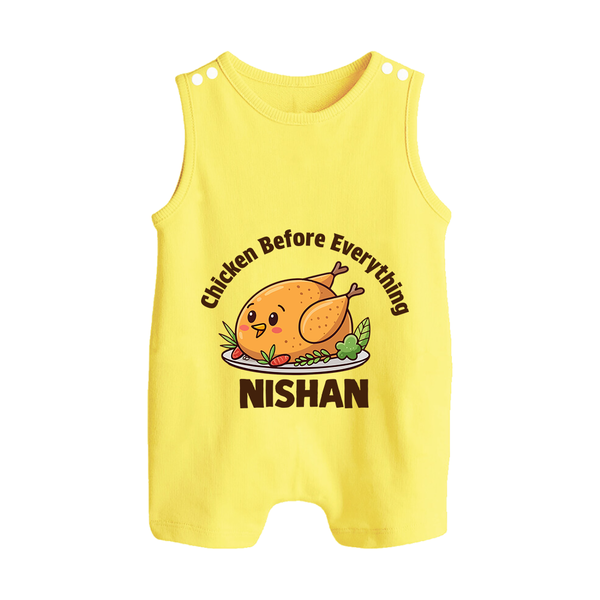 Chicken Lover Button Romper - PASTEL YELLOW - New Born (Chest 18")
