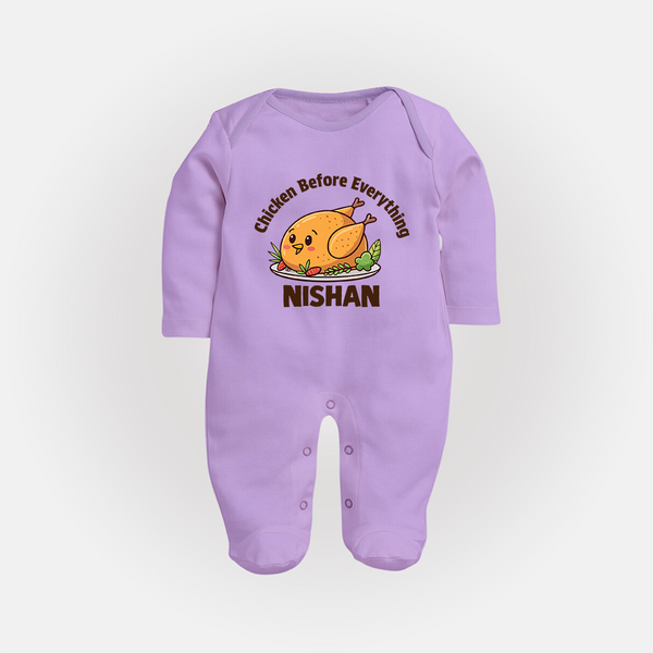 Chicken Lover Full body suit - LILAC - New Born (Chest 7.5")
