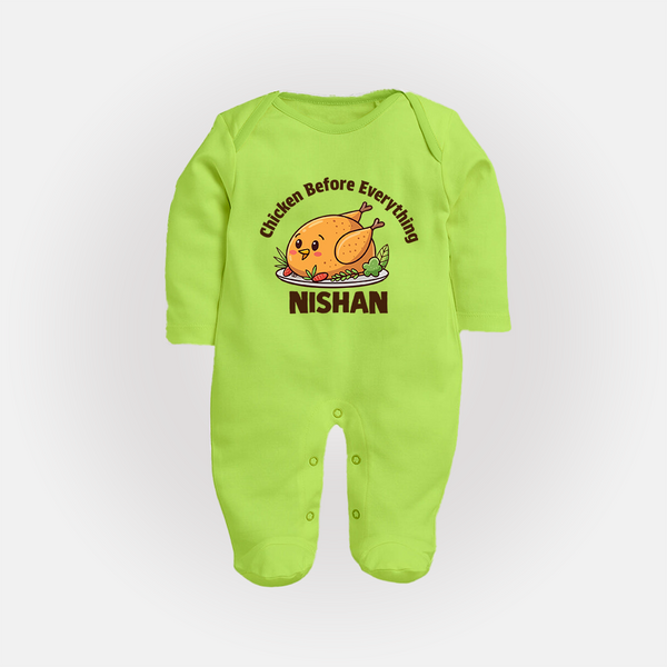 Chicken Lover Full body suit - LIME GREEN - New Born (Chest 7.5")