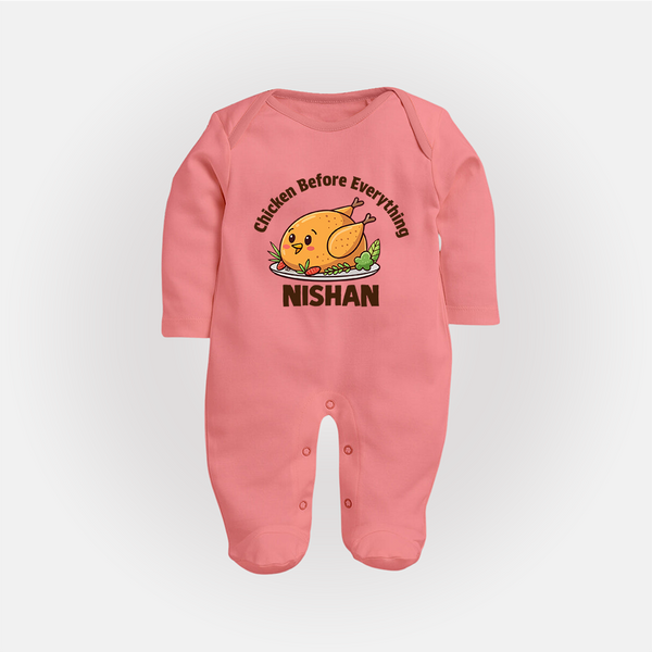Chicken Lover Full body suit - PEACH - New Born (Chest 7.5")