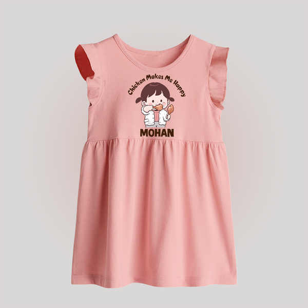 Happy Chicken Lover Baby Frock - BABY PINK - 0 - 3 Months Old (Chest 17")