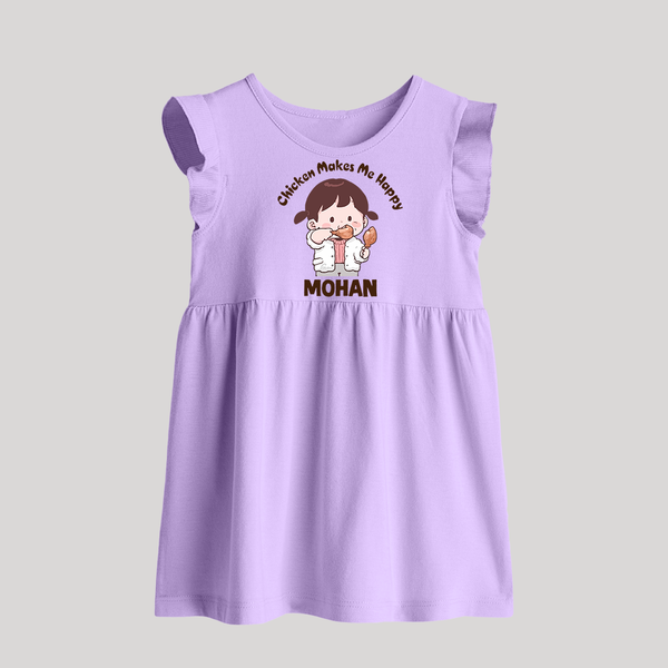 Happy Chicken Lover Baby Frock - LILAC - 0 - 3 Months Old (Chest 17")