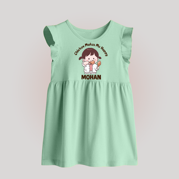 Happy Chicken Lover Baby Frock - MINT GREEN - 0 - 3 Months Old (Chest 17")