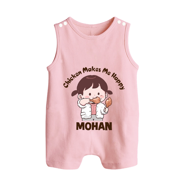 Happy Chicken Lover Button Romper - BABY PINK - New Born (Chest 18")