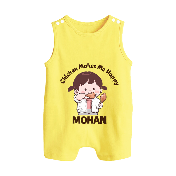 Happy Chicken Lover Button Romper - PASTEL YELLOW - New Born (Chest 18")