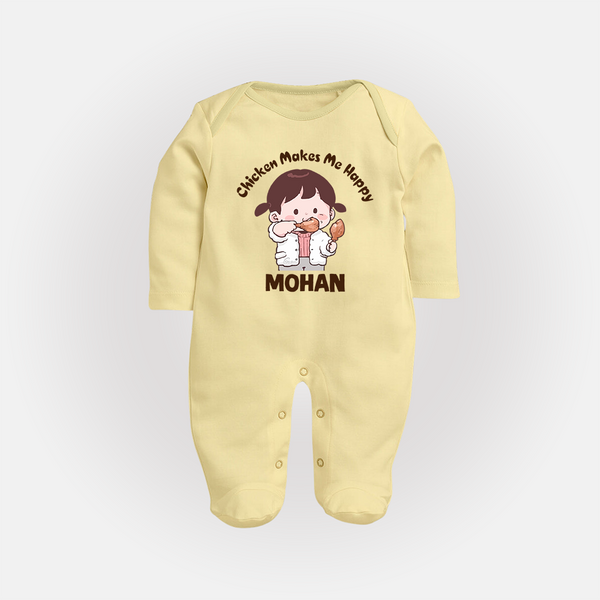 Happy Chicken Lover Full body suit - PASTEL YELLOW - New Born (Chest 7.5")