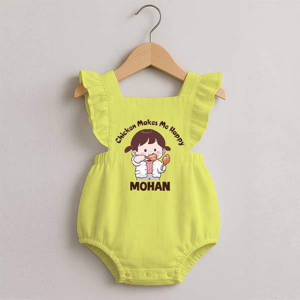 Happy Chicken Lover Romper Frock - PASTEL YELLOW - 0 - 3 Months Old (Chest 19")