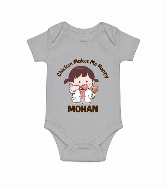 Happy Chicken Lover Baby Romper - GREY - New Born (Chest 14")