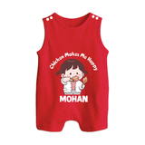 Happy Chicken Lover Button Romper - RED - New Born (Chest 18")