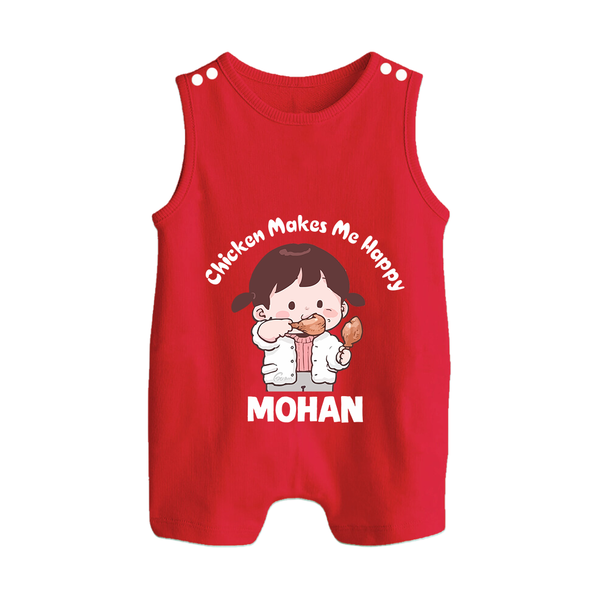 Happy Chicken Lover Button Romper - RED - New Born (Chest 18")
