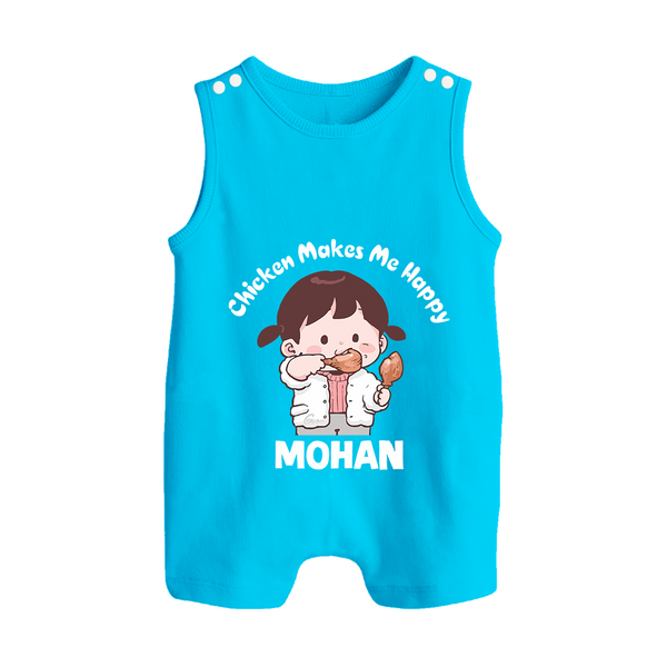 Happy Chicken Lover Button Romper - SKY BLUE - New Born (Chest 18")