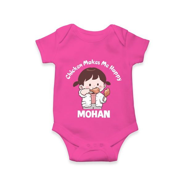 Happy Chicken Lover Baby Romper - HOT PINK - New Born (Chest 14")