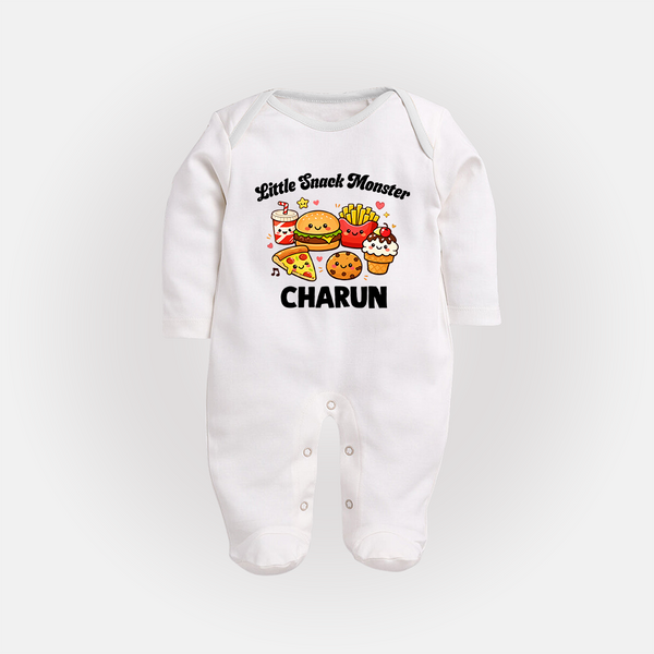 Little Snack Monster Full body suit - WHITE - New Born (Chest 7.5")