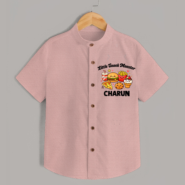 Little Snack Monster Shirt - PEACH - 0 - 6 Months Old (Chest 23")
