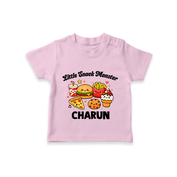 Little Snack Monster Tshirt - BABY PINK - 0-5 Months Old (Chest 17")