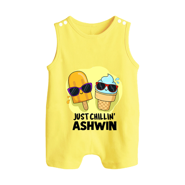 Just Chillin' Ice Cream Button Romper - PASTEL YELLOW - New Born (Chest 18")