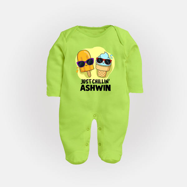 Just Chillin' Ice Cream Full body suit - LIME GREEN - New Born (Chest 7.5")