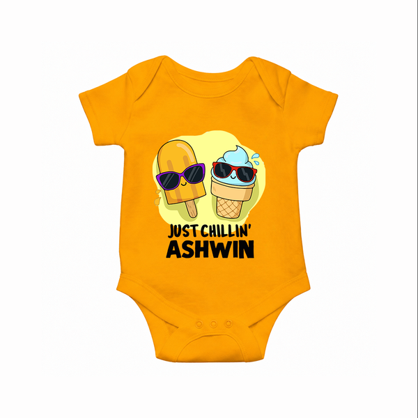 Just Chillin' Ice Cream Baby Romper - CHROME YELLOW - New Born (Chest 14")