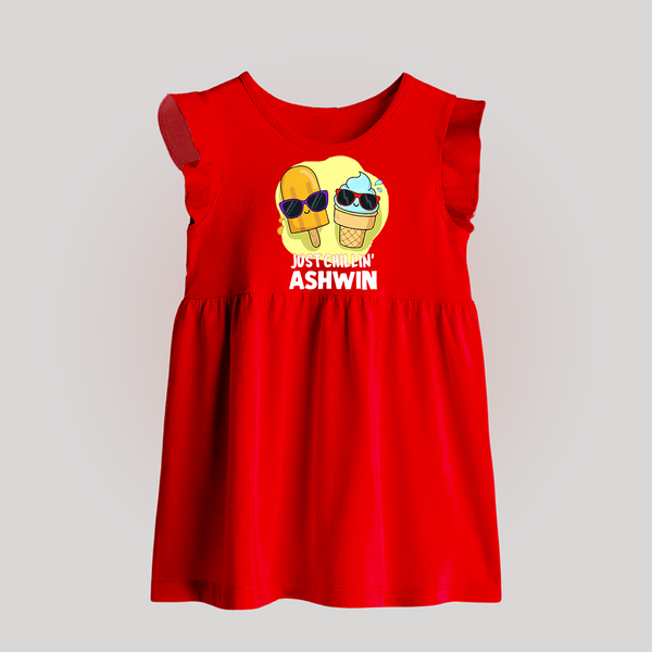 Just Chillin' Ice Cream Baby Frock - RED - 0 - 3 Months Old (Chest 17")