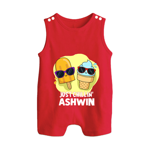Just Chillin' Ice Cream Button Romper - RED - New Born (Chest 18")