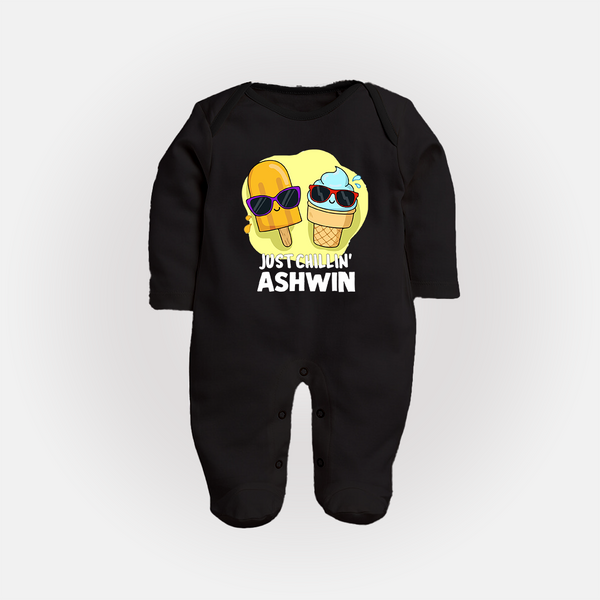 Just Chillin' Ice Cream Full body suit - BLACK - New Born (Chest 7.5")