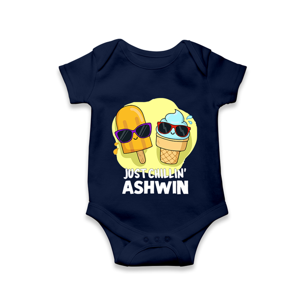 Just Chillin' Ice Cream Baby Romper - NAVY BLUE - New Born (Chest 14")