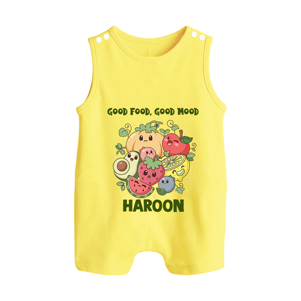 Good Food Good Mood Button Romper - PASTEL YELLOW - New Born (Chest 18")