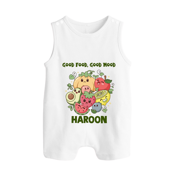 Good Food Good Mood Button Romper - WHITE - New Born (Chest 18")
