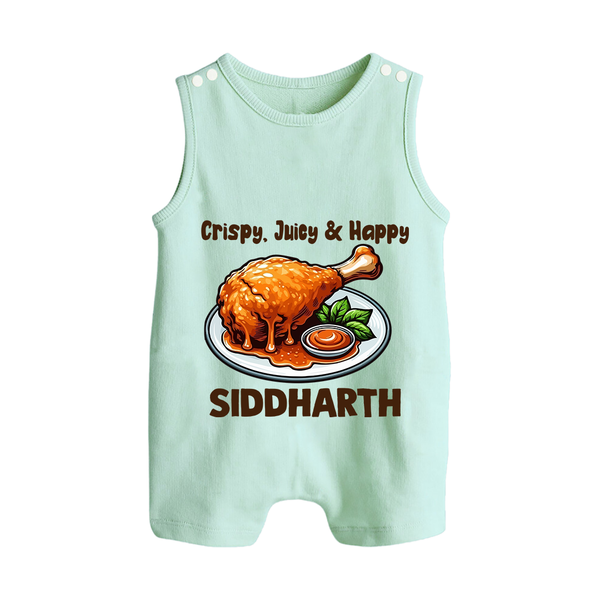 Crispy Juicy Chicken Button Romper - MINT GREEN - New Born (Chest 18")