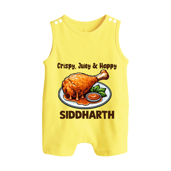 Crispy Juicy Chicken Button Romper - PASTEL YELLOW - New Born (Chest 18")