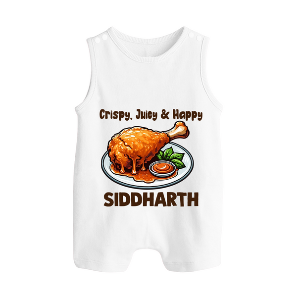 Crispy Juicy Chicken Button Romper - WHITE - New Born (Chest 18")
